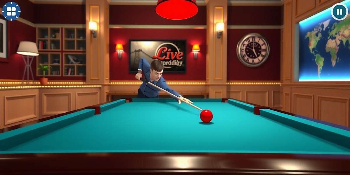 Pool Prodigy Gameplay Screenshot Pool Prodigy gameplay showing a player taking a shot on a realistic billiards table